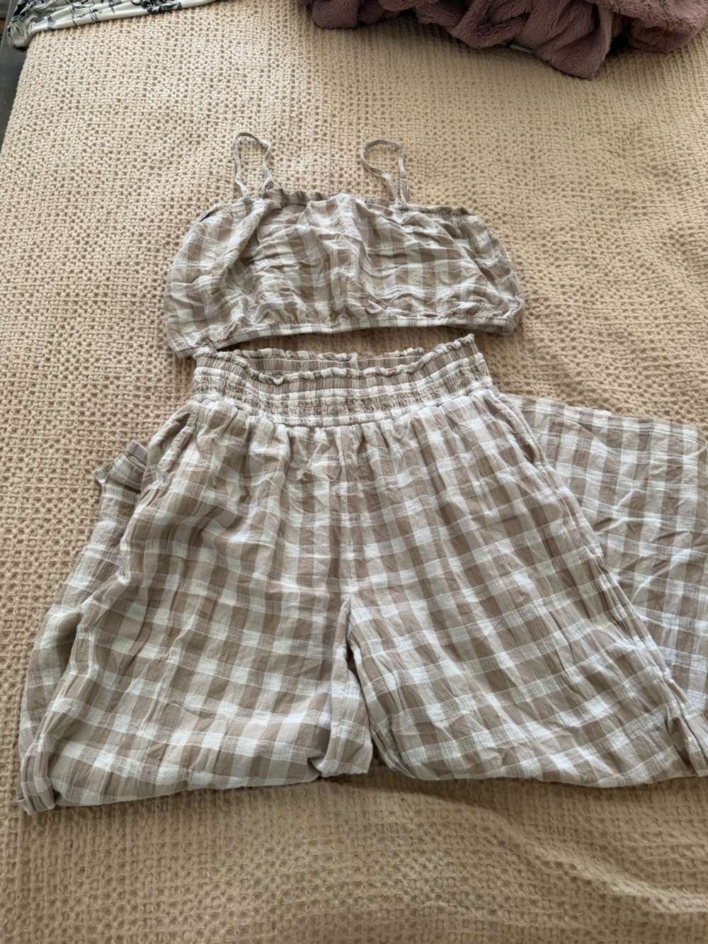 aerie Beige and White Gingham Set